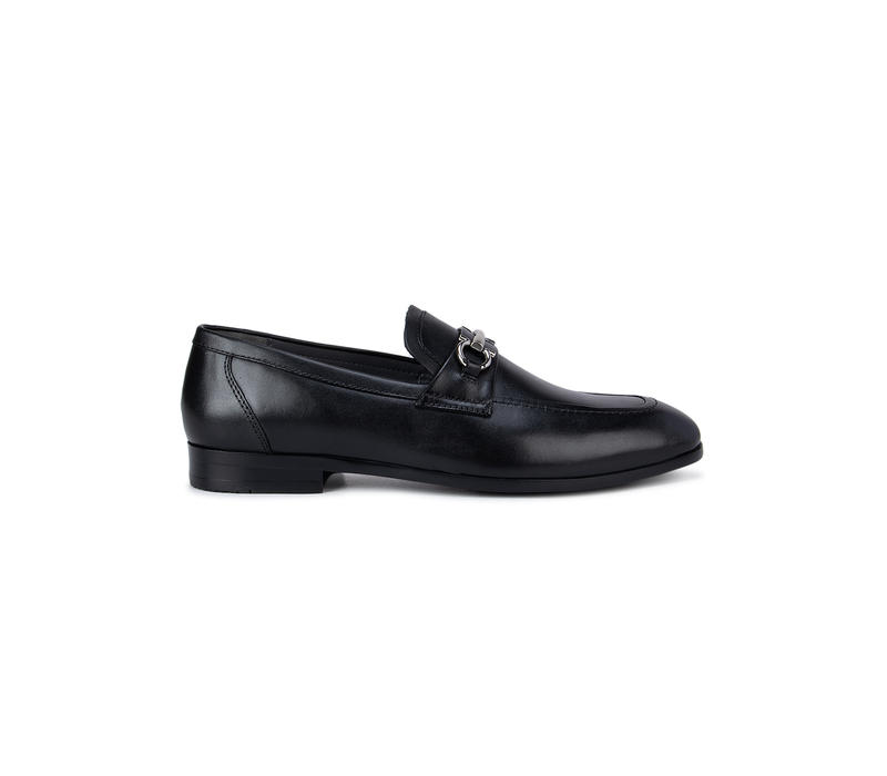 Black Plain Loafers With Embellishment